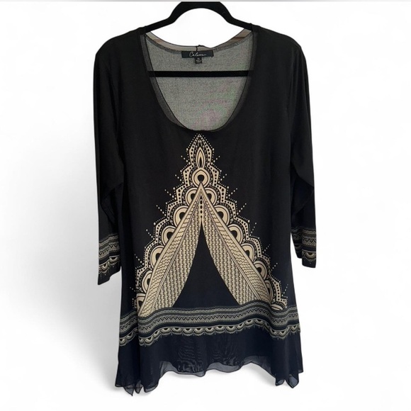 Calessa Tops - Calessa Black and Gold Tunic Top